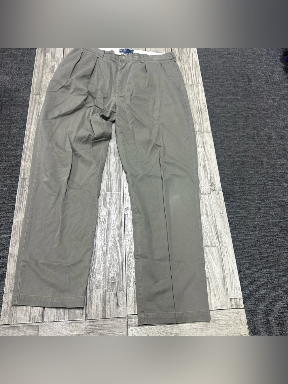 VTG 90s Polo Ralph Lauren Andrew Pants 38x34 Chino Two Pleat Preppy Washed Grey